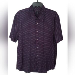 John Varvatos Luxe Men's Blue and Red Button Down Short Sleeve Shirt Siz…